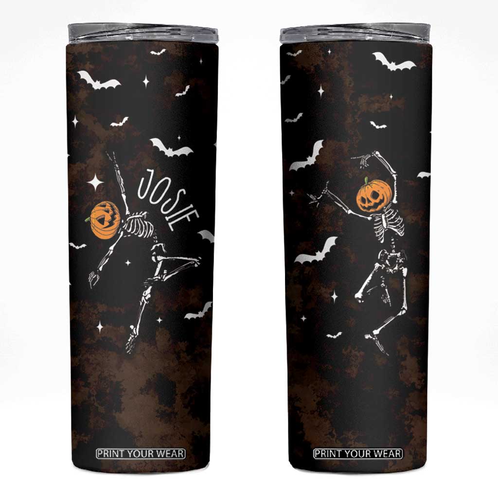 Personalized Halloween Dancing Skeleton Skinny Tumbler Custom Name Coffee Lover Spooky Season Gift TB10 Black Print Your Wear