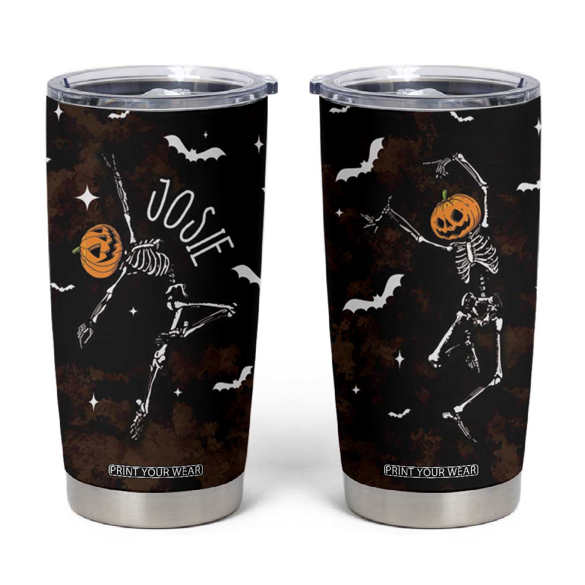 Personalized Halloween Dancing Skeleton Tumbler Cup Custom Name Coffee Lover Spooky Season Gift TB10 Black Print Your Wear