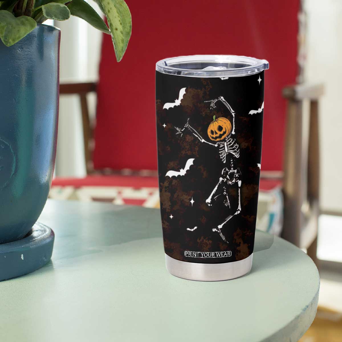 Personalized Halloween Dancing Skeleton Tumbler Cup Custom Name Coffee Lover Spooky Season Gift TB10 Print Your Wear