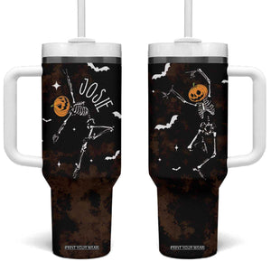 Personalized Halloween Dancing Skeleton Tumbler With Handle Custom Name Coffee Lover Spooky Season Gift TB10 One Size: 40 oz Black Print Your Wear