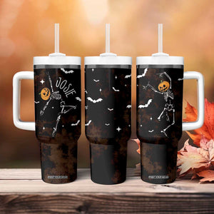 Personalized Halloween Dancing Skeleton Tumbler With Handle Custom Name Coffee Lover Spooky Season Gift TB10 Print Your Wear