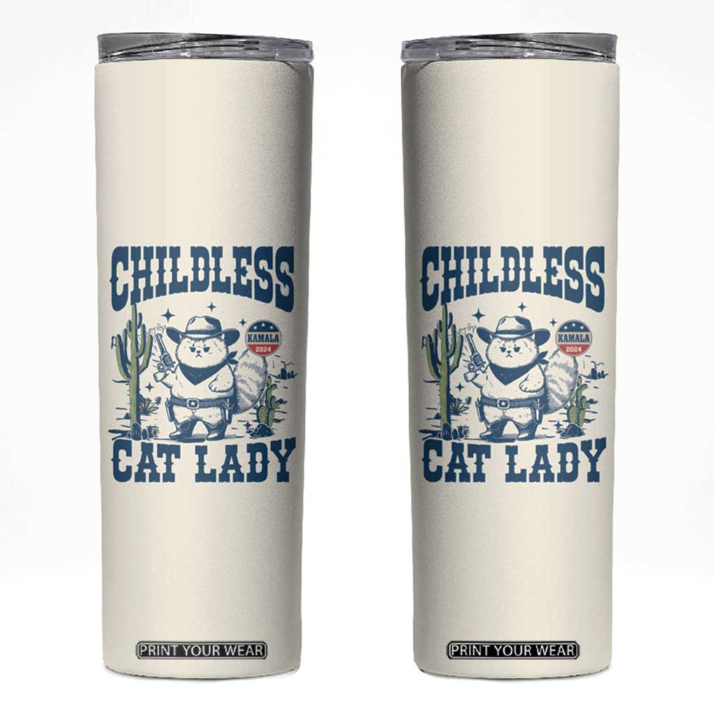 Childless Cat Ladies For Kamala Harris 2024 Skinny Tumbler Funny Cowboy Cat Gifts for Pet Lovers TB10 Cream Print Your Wear