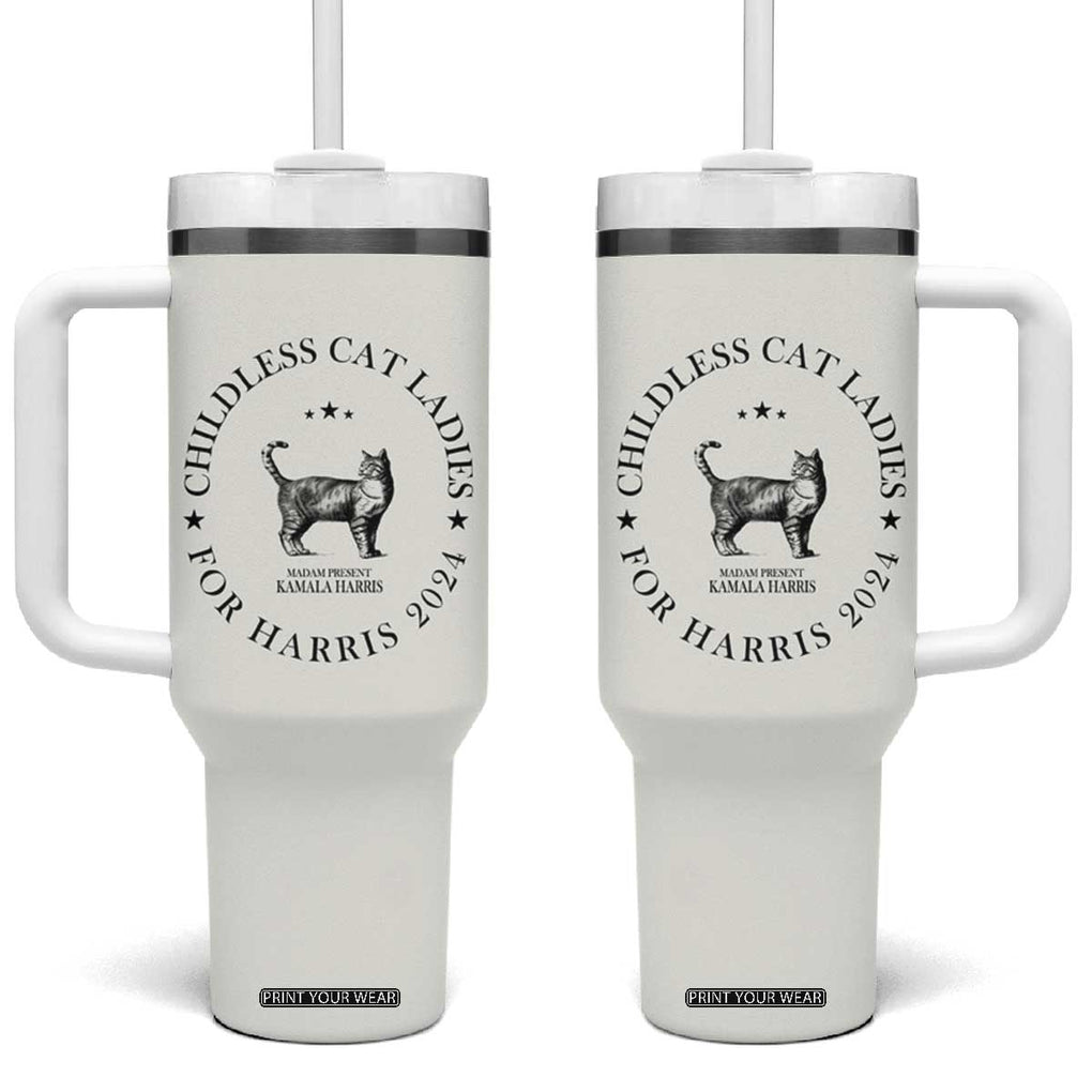 Childless Cat Ladies For Kamala Harris 2024 Tumbler With Handle Cat Gifts TB10 One Size: 40 oz Cream Print Your Wear