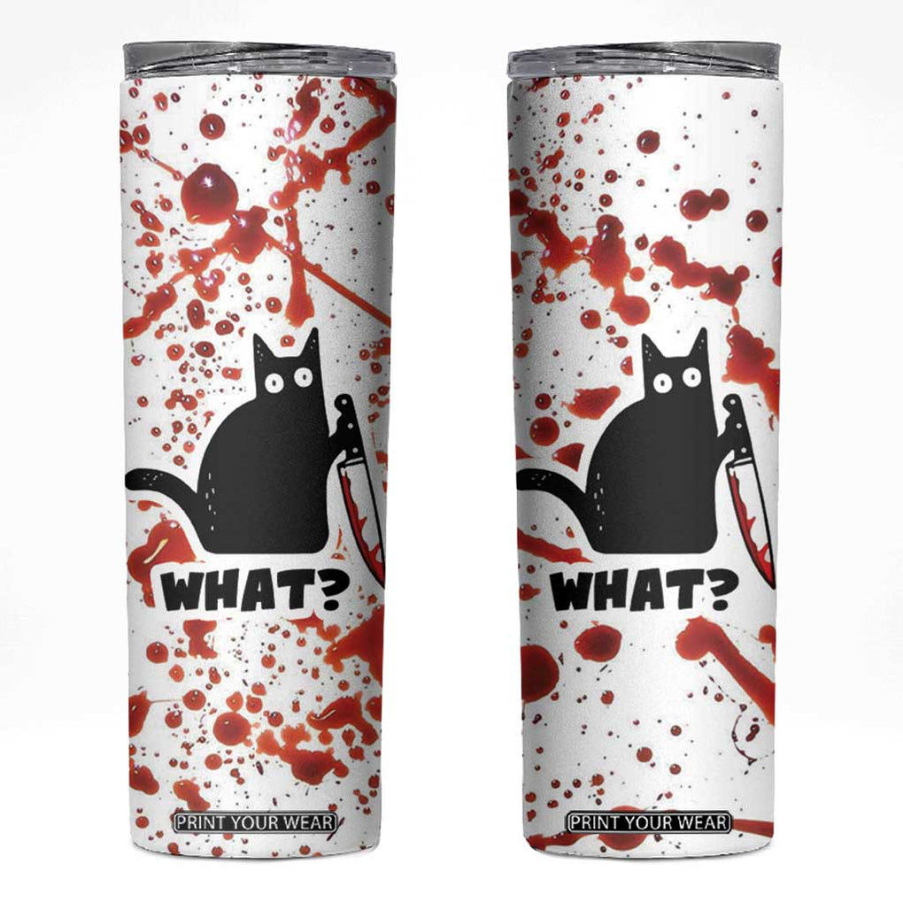 Funny Black Cat What Skinny Tumbler Murderous Cat Holding Knife Halloween Costume Killer TB10 White Print Your Wear