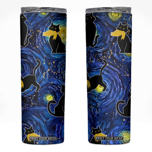 Halloween Starry Night Black Cat Skinny Tumbler Funny Childless Cat Lady With Trump Hair Vote Kamala 2024 TB10 Blue Print Your Wear