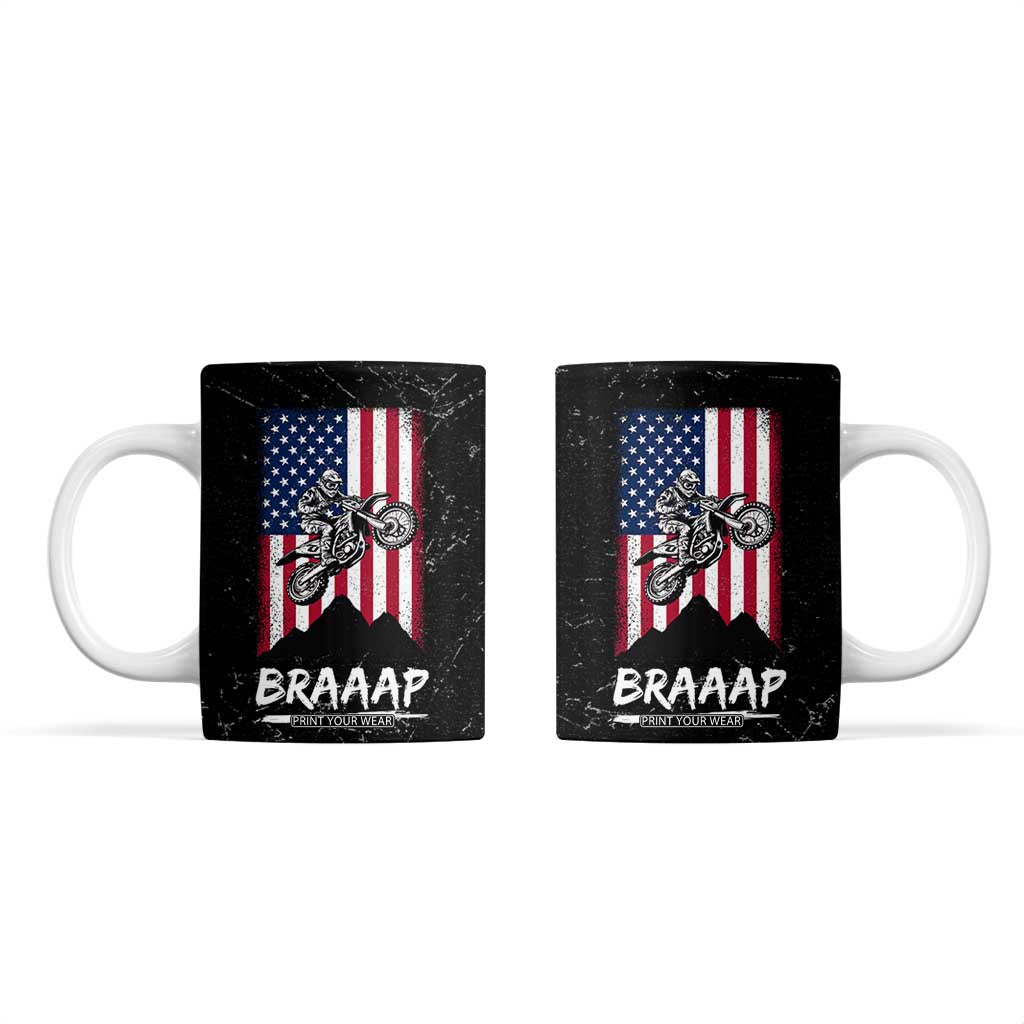 Braap Motocross Dirt Bike Coffee Mug Braaap Vintage USA American Flag Vintage Bikers Club TB10 Black Print Your Wear