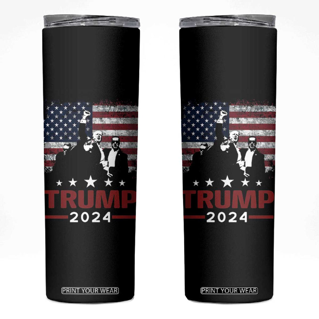 Trump 2024 Skinny Tumbler At Election Rally American Retro Flag TB10 Black Print Your Wear