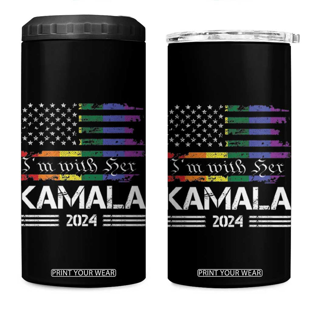 Harris 2024 Election 4 in 1 Can Cooler Tumbler I'm With Her Kamala LGBT Gay Pride Rainbow American USA Flag TB10 One Size: 16 oz Black Print Your Wear