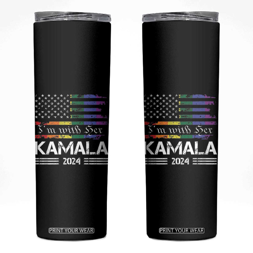 Harris 2024 Election Skinny Tumbler I'm With Her Kamala LGBT Gay Pride Rainbow American USA Flag TB10 Black Print Your Wear