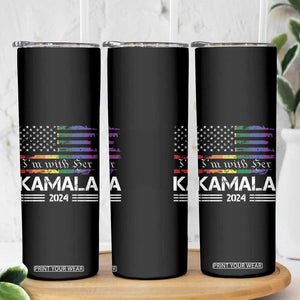 Harris 2024 Election Skinny Tumbler I'm With Her Kamala LGBT Gay Pride Rainbow American USA Flag TB10 Print Your Wear