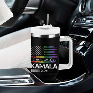 Harris 2024 Election Tumbler With Handle I'm With Her Kamala LGBT Gay Pride Rainbow American USA Flag TB10 Print Your Wear