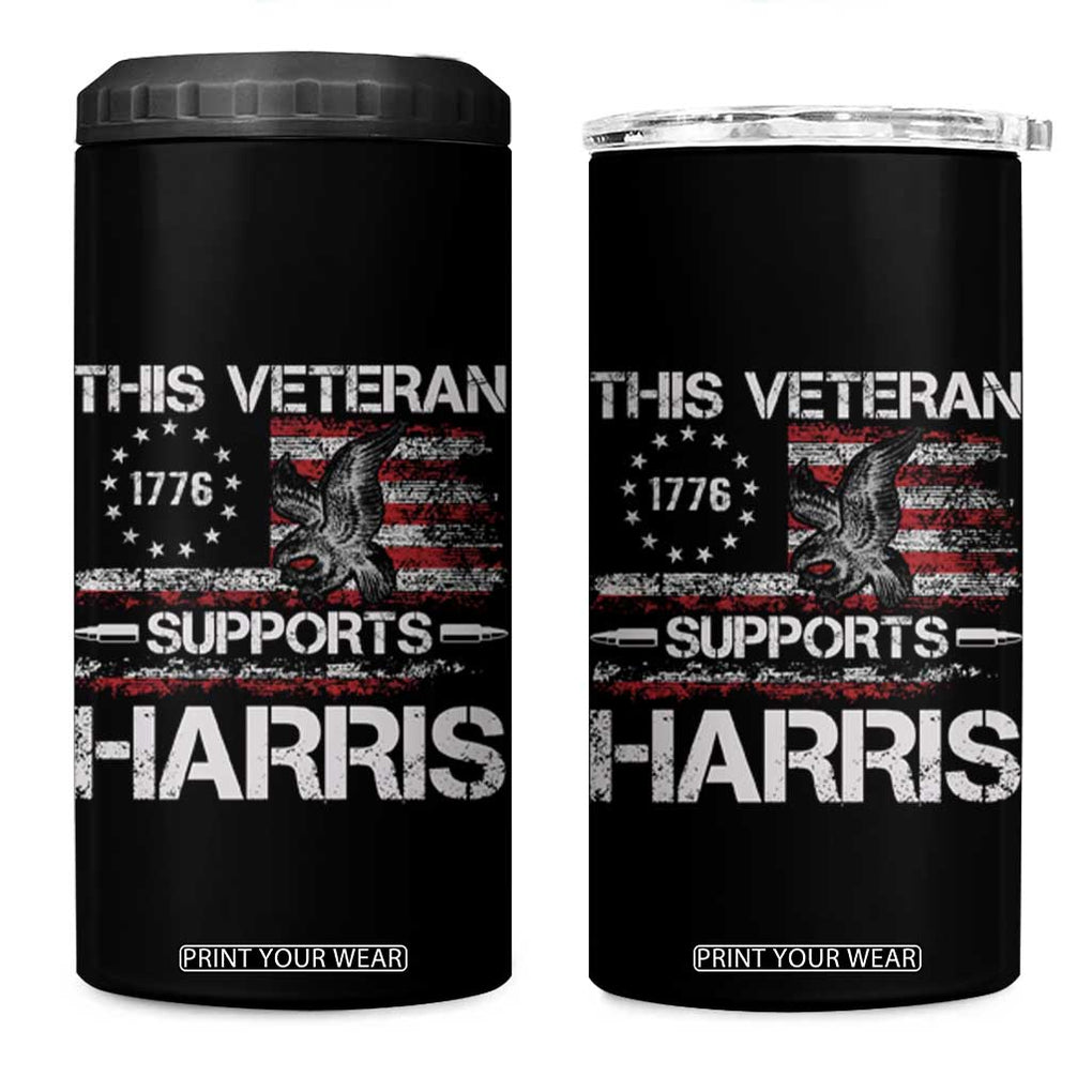 This Veteran Supports Harris 2024 4 in 1 Can Cooler Tumbler American Flag 4th Of July Madam President TB10 One Size: 16 oz Black Print Your Wear