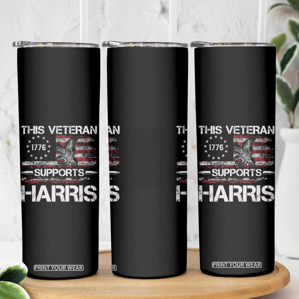 This Veteran Supports Harris 2024 Skinny Tumbler American Flag 4th Of July Madam President TB10 Print Your Wear