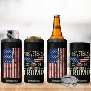 This Veteran Supports Trump 2024 Election 4 in 1 Can Cooler Tumbler American Flag Eagle Grandpa Dad Gifts TB10 Print Your Wear