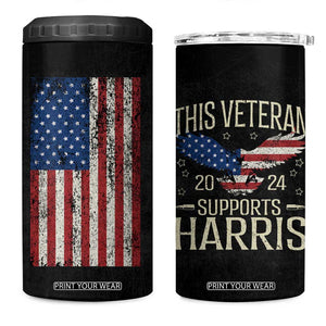 This Veteran Supports Harris 2024 Election 4 in 1 Can Cooler Tumbler American Flag Eagle Grandpa Dad Gifts TB10 One Size: 16 oz Black Print Your Wear