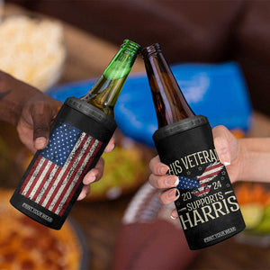 This Veteran Supports Harris 2024 Election 4 in 1 Can Cooler Tumbler American Flag Eagle Grandpa Dad Gifts TB10 Print Your Wear