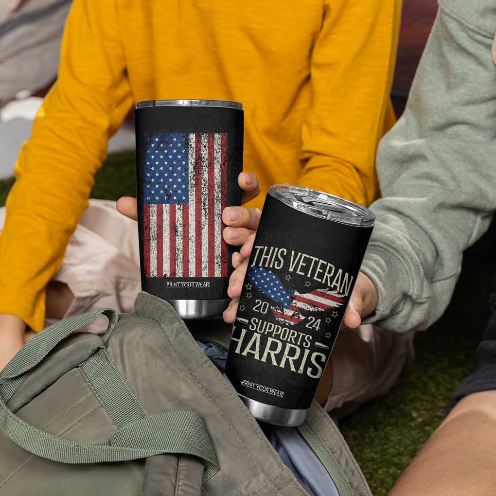 This Veteran Supports Harris 2024 Election Tumbler Cup American Flag Eagle Grandpa Dad Gifts TB10 Print Your Wear