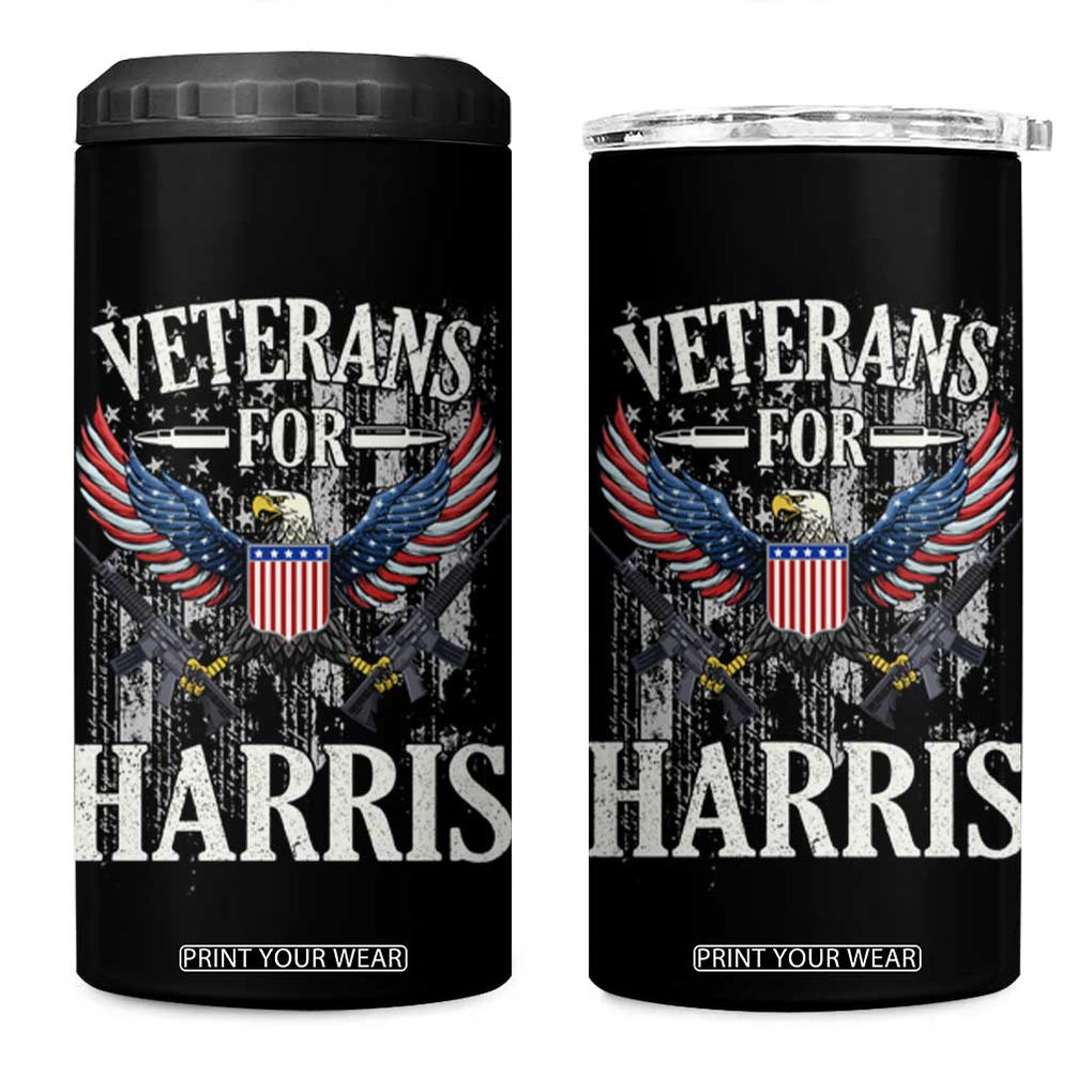 Veterans For Harris Walz 2024 Election 4 in 1 Can Cooler Tumbler American Flag Eagle Grandpa Dad Gifts TB10 One Size: 16 oz Black Print Your Wear