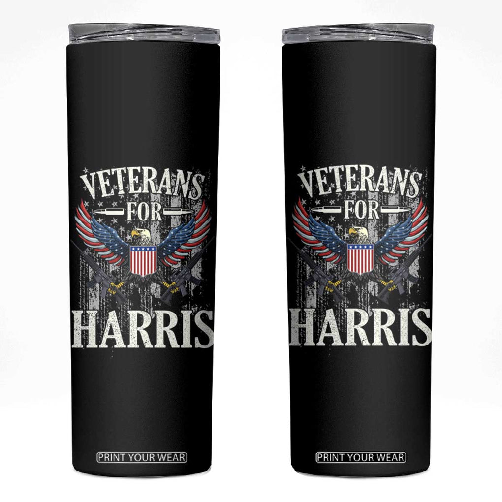 Veterans For Harris Walz 2024 Election Skinny Tumbler American Flag Eagle Grandpa Dad Gifts TB10 Black Print Your Wear