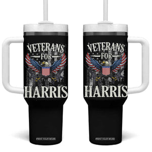 Veterans For Harris Walz 2024 Election Tumbler With Handle American Flag Eagle Grandpa Dad Gifts TB10 One Size: 40 oz Black Print Your Wear