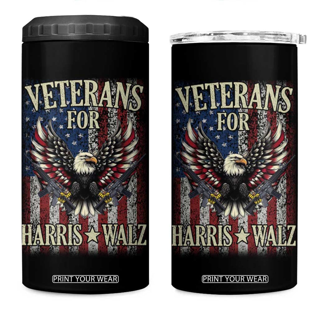 Veterans For Harris Walz 2024 Election 4 in 1 Can Cooler Tumbler American Flag Eagle Grandpa Dad Gifts TB10 One Size: 16 oz Black Print Your Wear