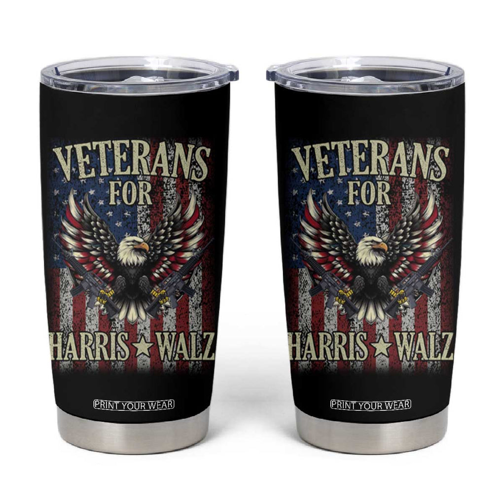 Veterans For Harris Walz 2024 Election Tumbler Cup American Flag Eagle Grandpa Dad Gifts TB10 Black Print Your Wear