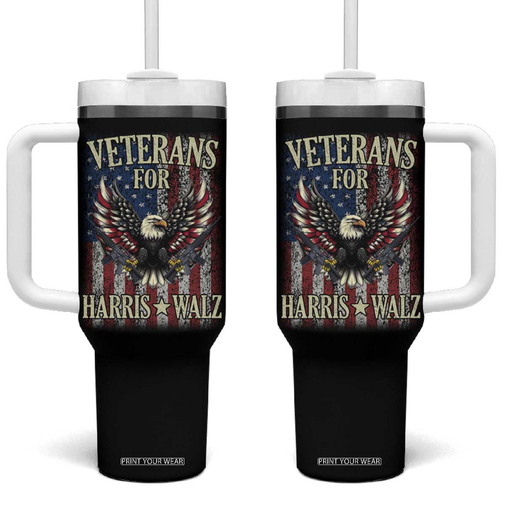 Veterans For Harris Walz 2024 Election Tumbler With Handle American Flag Eagle Grandpa Dad Gifts TB10 One Size: 40 oz Black Print Your Wear