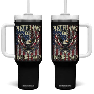 Veterans For Harris Walz 2024 Election Tumbler With Handle American Flag Eagle Grandpa Dad Gifts TB10 One Size: 40 oz Black Print Your Wear