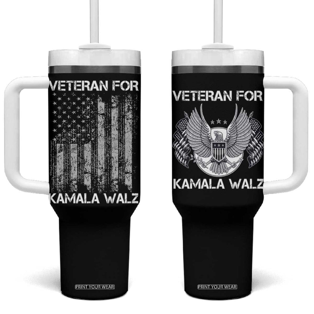 Veterans For Harris Walz 2024 Election Tumbler With Handle American Flag Eagle Uncle Grandpa Dad Gifts TB10 One Size: 40 oz Black Print Your Wear