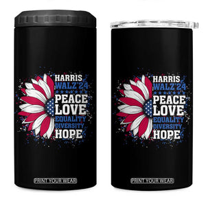 Kamala Harris Tim Walz 2024 Election 4 in 1 Can Cooler Tumbler Feminist LGBT Rights Sunflower Peace Love Equality Hope Diversity American Flag TB10 One Size: 16 oz Black Print Your Wear