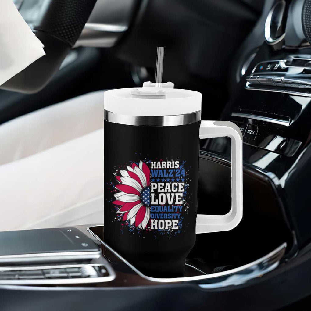 Kamala Harris Tim Walz 2024 Election Tumbler With Handle Feminist LGBT Rights Sunflower Peace Love Equality Hope Diversity American Flag TB10 Print Your Wear