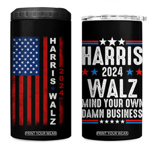 Harris Walz 2024 Election 4 in 1 Can Cooler Tumbler Mind Your Own Damn Business American Flag TB10 One Size: 16 oz Black Print Your Wear