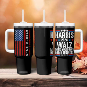 Harris Walz 2024 Election Tumbler With Handle Mind Your Own Damn Business American Flag TB10 Print Your Wear