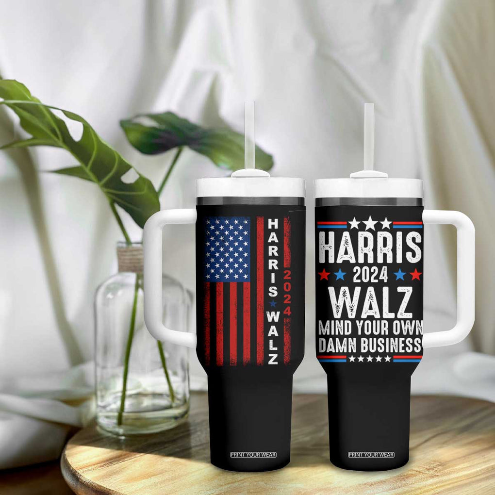 Harris Walz 2024 Election Tumbler With Handle Mind Your Own Damn Business American Flag TB10 Print Your Wear