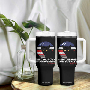 Harris Walz 2024 Election Tumbler With Handle Tim Walzt Mind Your Own Damn Business Cat Ladies Vote for Blue American Flag TB10 Print Your Wear