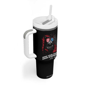 Harris Walz 2024 Election Tumbler With Handle Mind Your Own Damn Business American Flag Cats For Kamala TB10 Print Your Wear