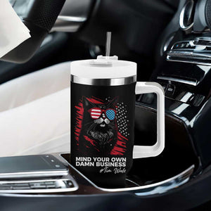 Harris Walz 2024 Election Tumbler With Handle Mind Your Own Damn Business American Flag Cats For Kamala TB10 Print Your Wear