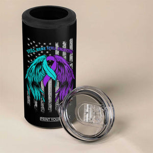 Suicide Prevention Awareness 4 in 1 Can Cooler Tumbler Teal Purple Ribbon Still Here Still Fighting American Flag Therapist Psychologist TB10 Print Your Wear