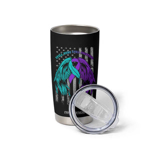 Suicide Prevention Awareness Tumbler Cup Teal Purple Ribbon Still Here Still Fighting American Flag Therapist Psychologist TB10 Print Your Wear