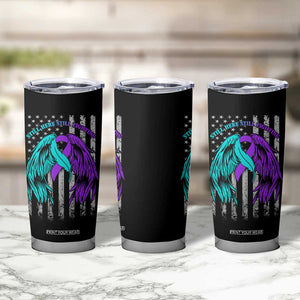 Suicide Prevention Awareness Tumbler Cup Teal Purple Ribbon Still Here Still Fighting American Flag Therapist Psychologist TB10 Print Your Wear