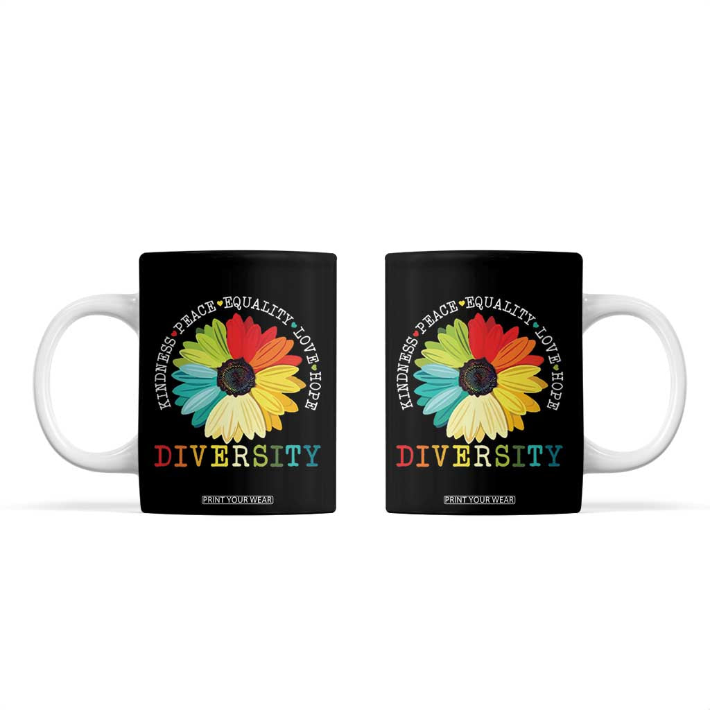 World Peace Supporter Coffee Mug Kindness Peace Equality Love Hope Diversity Human Rights Sunflower TB10 Black Print Your Wear