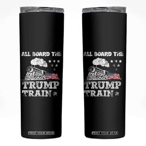 Trump 2024 Skinny Tumbler All Aboard The Trump Train Support for President American Flag TB10 Black Print Your Wear