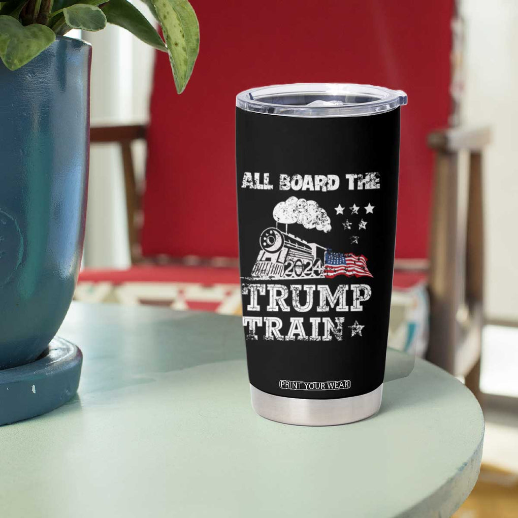 Trump 2024 Tumbler Cup All Aboard The Trump Train Support for President American Flag TB10 Print Your Wear