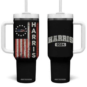 Harris 2024 Election Tumbler With Handle For Kamala President American Flag TB10 One Size: 40 oz Black Print Your Wear