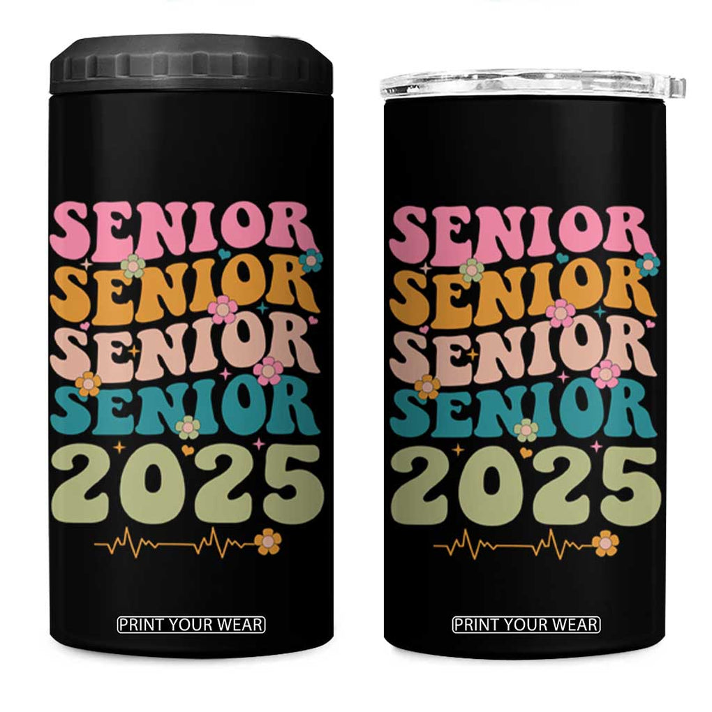 Senior 2025 4 in 1 Can Cooler Tumbler Class of 2025 Graduation Back To School Graduate Retro Groovy TB10 One Size: 16 oz Black Print Your Wear