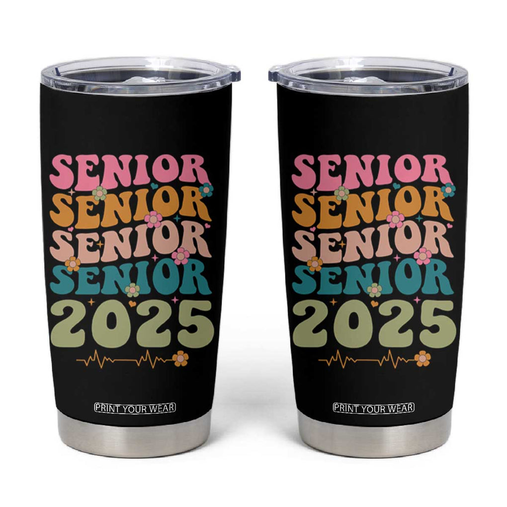 Senior 2025 Tumbler Cup Class of 2025 Graduation Back To School Graduate Retro Groovy TB10 Black Print Your Wear