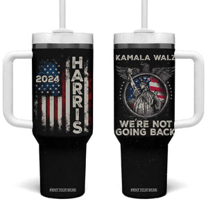 Kamala Harris Tim Walz 2024 Election Tumbler With Handle We're Not Going Back American Flag Eagle TB10 One Size: 40 oz Black Print Your Wear