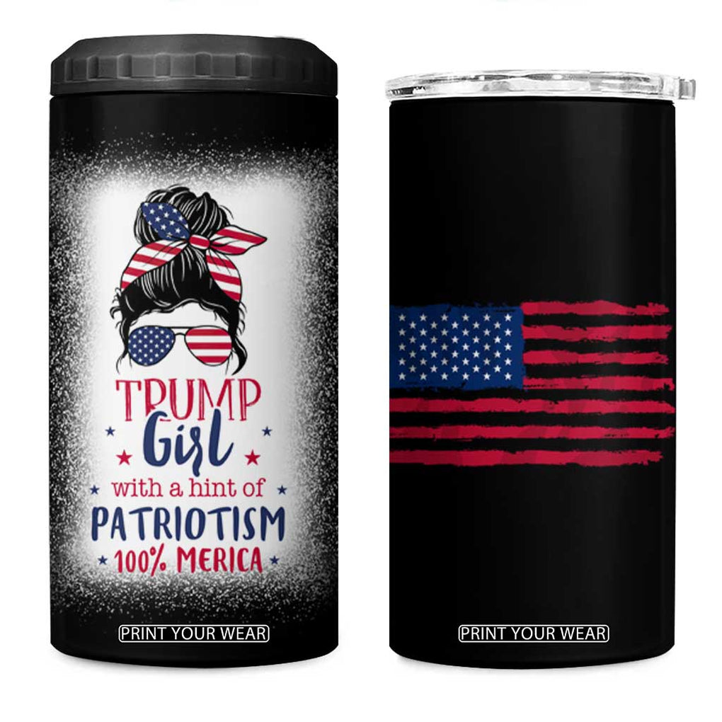 Trump Girl 4 in 1 Can Cooler Tumbler With A Hint Of Patriotism 100% 'Merica Messy Bun American Flag TB10 One Size: 16 oz Black Print Your Wear