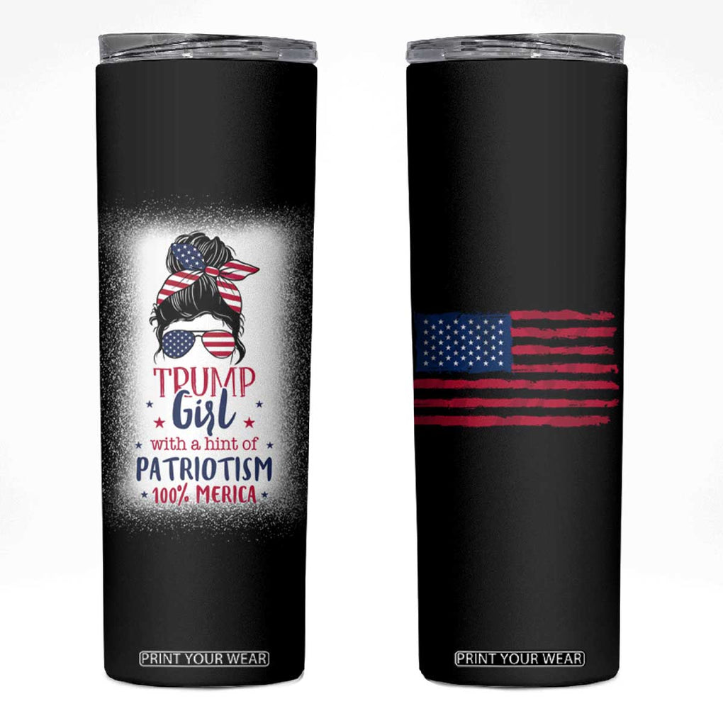 Trump Girl Skinny Tumbler With A Hint Of Patriotism 100% 'Merica Messy Bun American Flag TB10 Black Print Your Wear