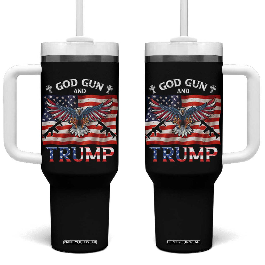 Trump 2024 Christian Tumbler With Handle God Guns And Trump American Flag Eagle TB10 One Size: 40 oz Black Print Your Wear